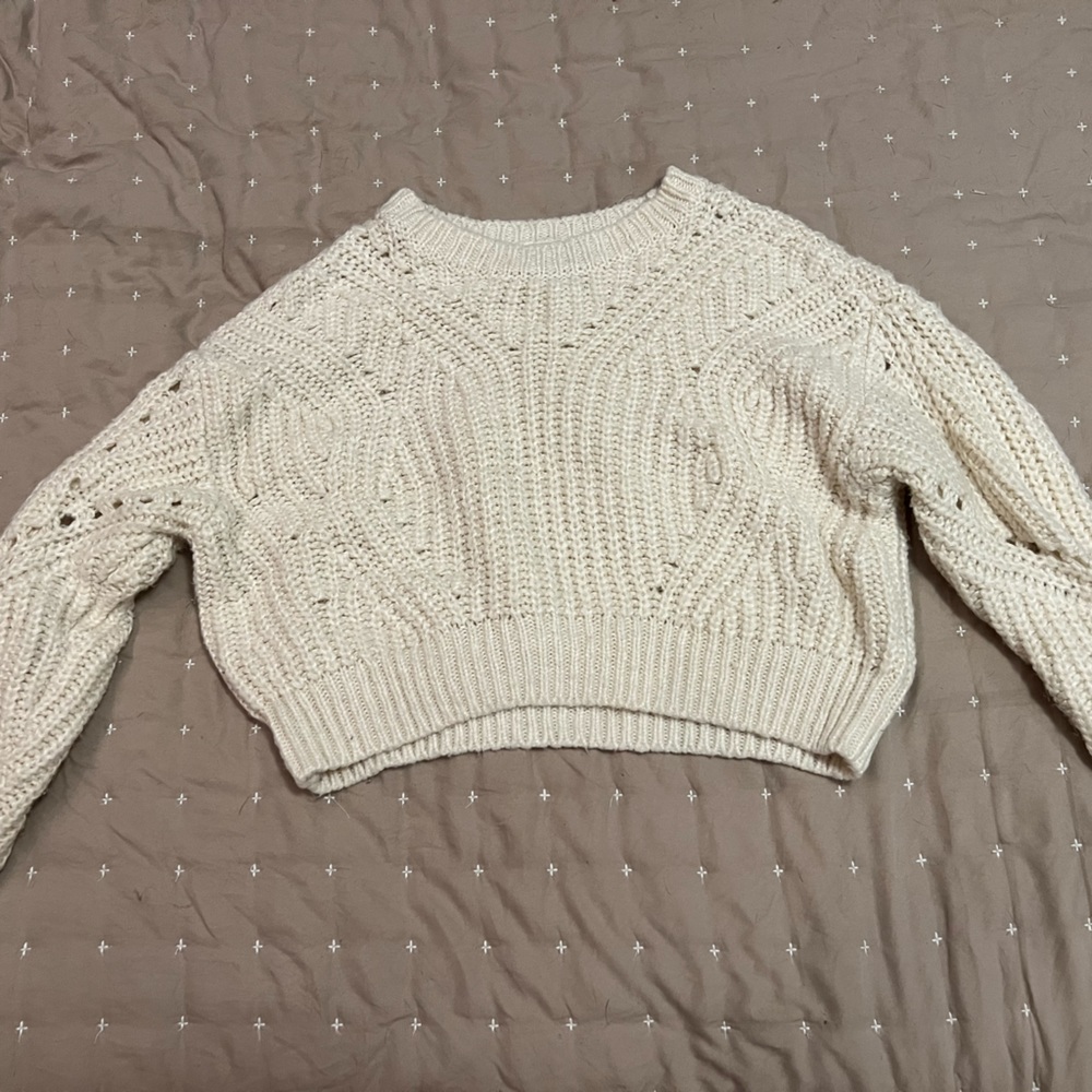 Kendall and Kylie cropped white knit sweater